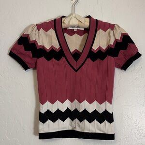 Diane Von Furstenberg Chevron Pattern Top Tee Pink, Black, Cream